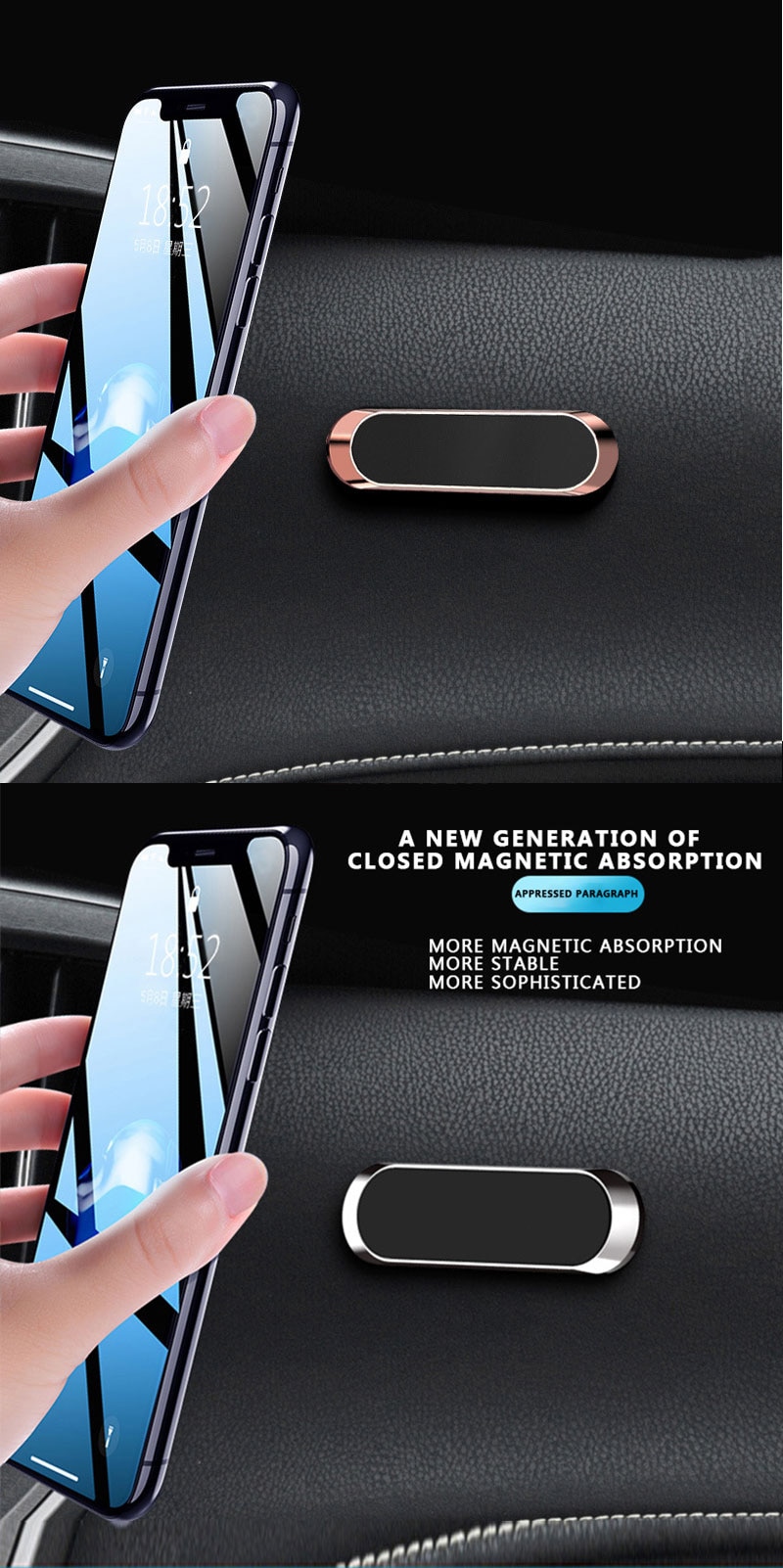 LISM Magnetic Car Phone Holder Dashboard Mini Strip Shape Stand For iPhone Samsung Xiaomi Metal Magnet GPS Car Mount for Wall