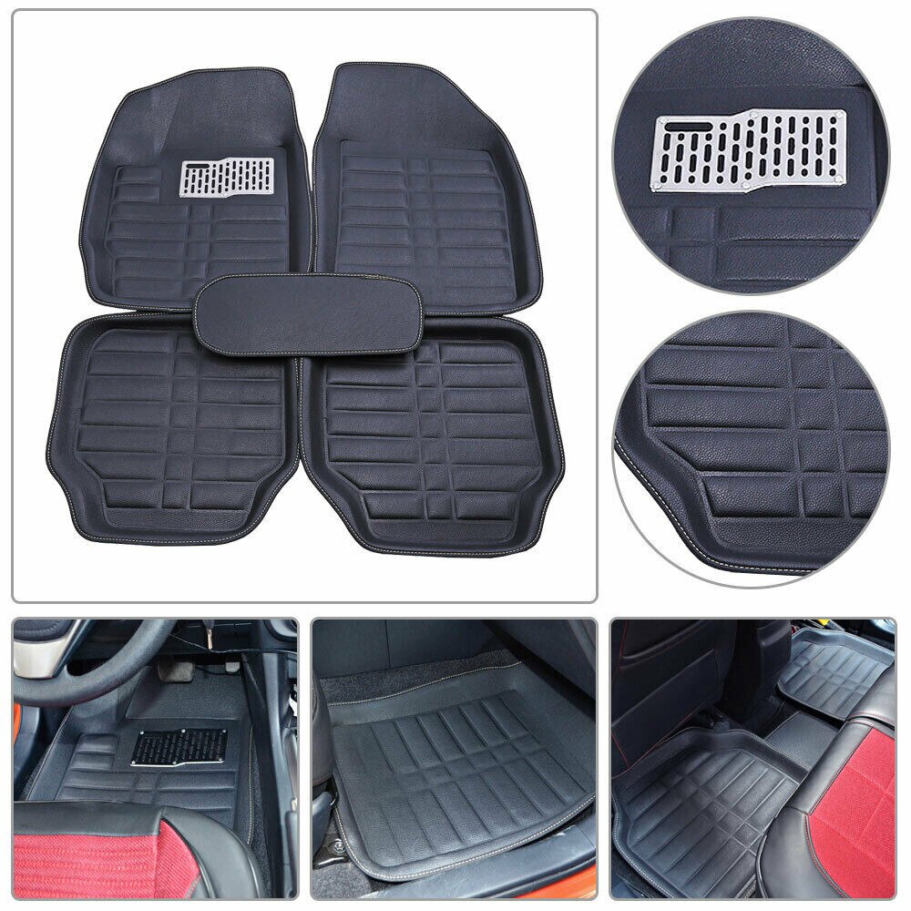 5pcs All Seasons Black Leather Universal Auto Car Floor Mats Front Rear Liner Weather Set Car Accessories 5pcs All Seasons Black Leather Universal Auto Car Floor Mats Front Rear Liner Weather Set Car Accessories