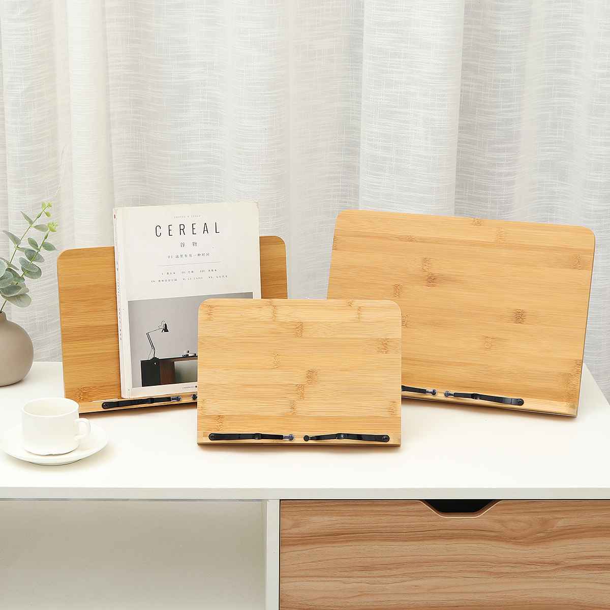 5 Levels of Height Adjustment Reading Rest Tablet Cook Home Study Room Book Holder Foldable Cookbook Stand Pages Fixed Bamboo